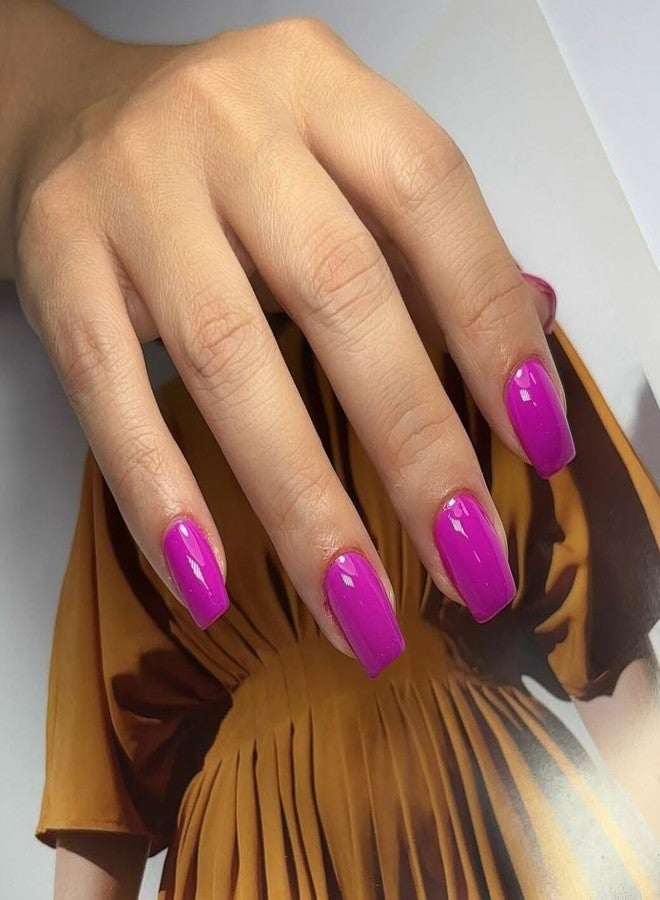 KQueenest Glossy Berry Purple Press on Nails Short Medium Square Glue on Nails Set Solid Color Fake Nails Short Coffin Acrylic Nails Press on Gel Nails for Women DIY Manicure in 24 Pcs - Image 2